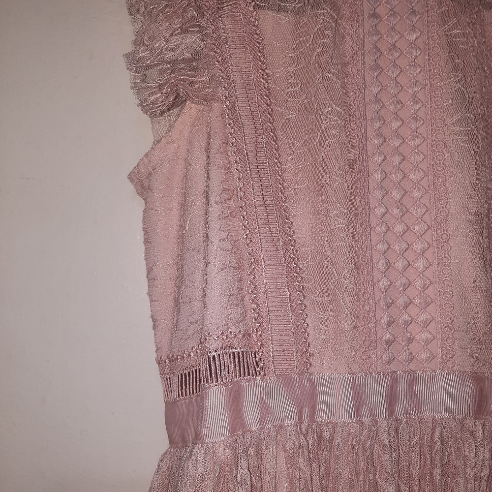 HEARTLOOM Anthropologie Lace Tiered Dress Dusty Rose Pink XS 0 2 NWOT - Picture 8 of 12